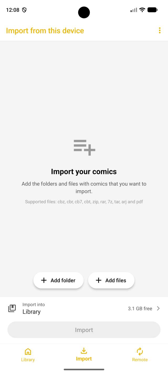 YACReader for Android 1.12 import from device