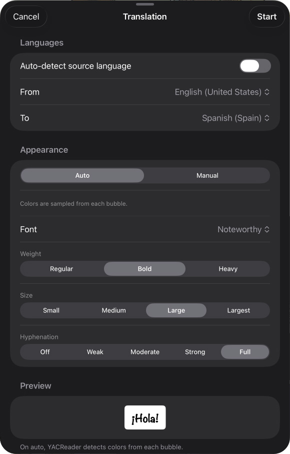 Translation settings